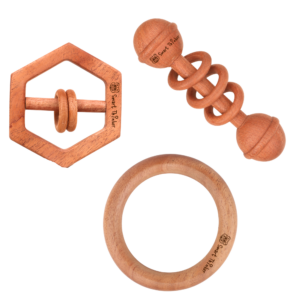 Neem Wood Baby Rattle Combo Set for Infants & Toddlers | Montessori Sensory Grasping & Teether Toys | Early Learning Wooden Toys for Newborn Babies